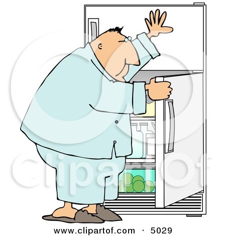 Hungry Overweight Man Looking Through the Refrigerator for Food Clipart by djart