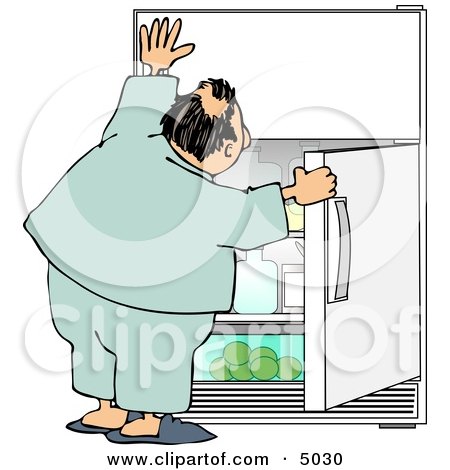 Humorous Obese Man Looking for Something to Eat in the Fridge Clipart by djart