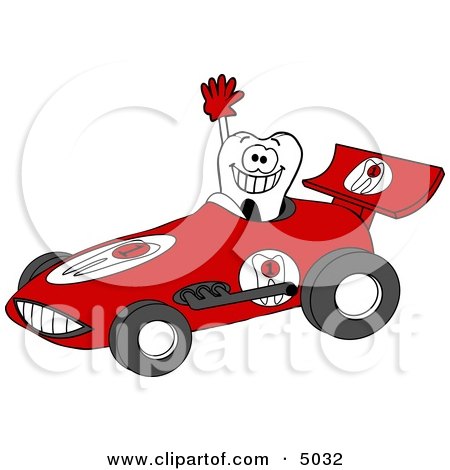 Smiling Tooth Driving a Race Car Clipart by djart