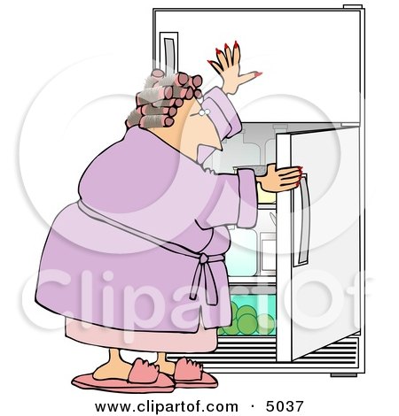 Fat Woman Looking In the Fridge for Something to Eat Clipart by djart