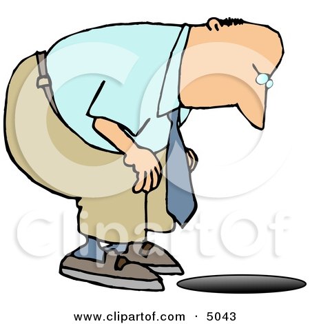 Man Looking Down an Uncovered Manhole Clipart by djart