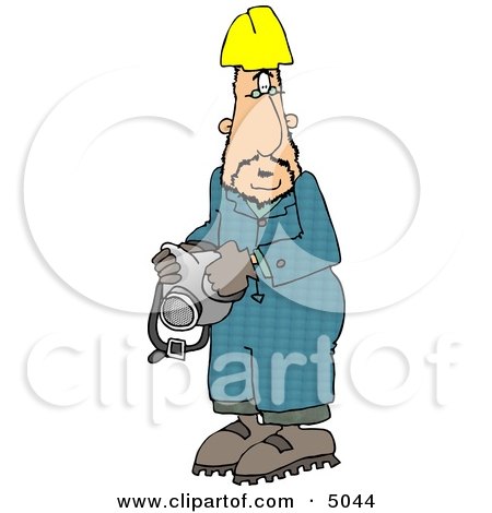 Man Wearing a Yellow Hardhat and Holding a Respirator Clipart by djart