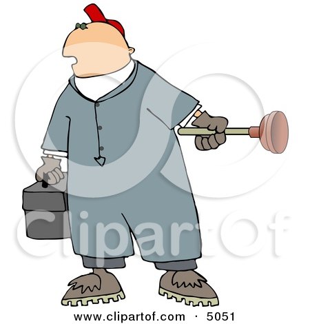 Plumber Man Holding a Toolbox and Toilet Plunger Clipart by djart