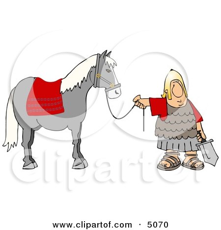 Roman Army Soldier Standing with a Horse Clipart by djart