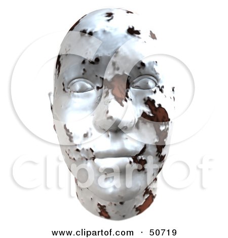 Royalty-Free (RF) Clipart Illustration of a Rusting White Metal Human Head Looking Forward by MacX