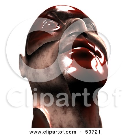 Royalty-Free (RF) Clipart Illustration of a Blood Red Metal Human Head Looking Upwards by MacX