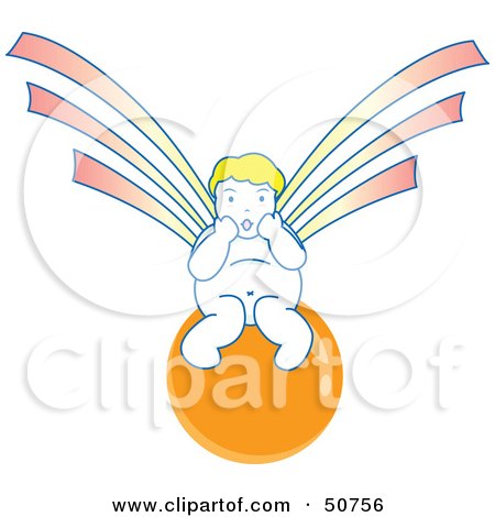 Royalty-Free (RF) Clipart Illustration of a Surprised Asian Angel Sitting on an Orange Ball by Cherie Reve
