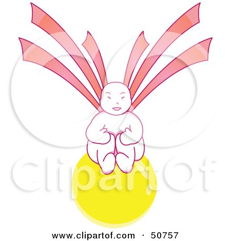 Royalty-Free (RF) Clipart Illustration of a Pink Asian Angel Sitting on a Yellow Ball by Cherie Reve