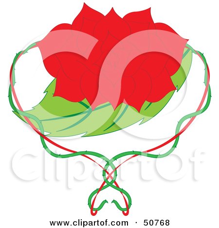 Royalty-Free (RF) Clipart Illustration of a Red Flower On A Green Leaf With Vines by Cherie Reve