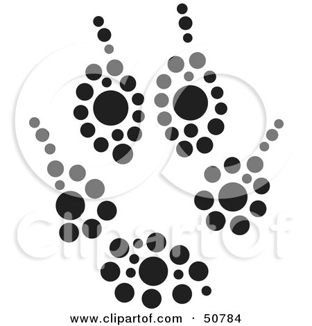 Royalty-Free (RF) Clipart Illustration of a Black And White Inkblot Fox Animal Paw Print by Cherie Reve