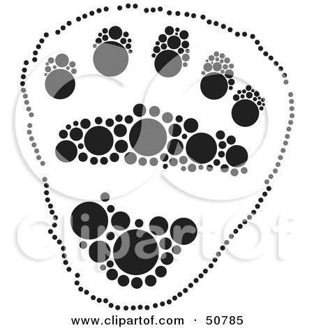 Royalty-Free (RF) Clipart Illustration of a Black And White Inkblot Bear Animal Paw Print by Cherie Reve