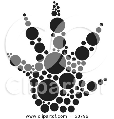 Royalty-Free (RF) Clipart Illustration of a Black And White Inkblot Raccoon Animal Paw Print by Cherie Reve