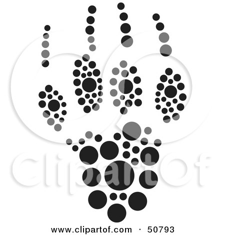 Royalty-Free (RF) Clipart Illustration of a Black And White Inkblot Skunk Animal Paw Print by Cherie Reve