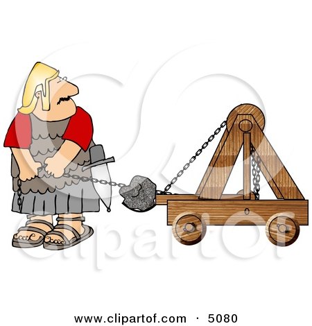 Roman Army Soldier Firing Projectiles from a Catapult Clipart by djart