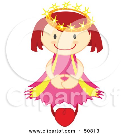 Royalty-Free (RF) Clipart Illustration of a Happy Crowned Angel Floating on a Heart by Cherie Reve
