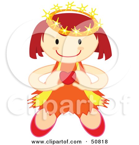 Royalty-Free (RF) Clipart Illustration of a Happy Crowned Angel Holding a Heart by Cherie Reve