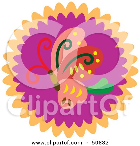 Royalty-Free (RF) Clipart Illustration of a Decorative Butterfly Circle - Version 2 by Cherie Reve