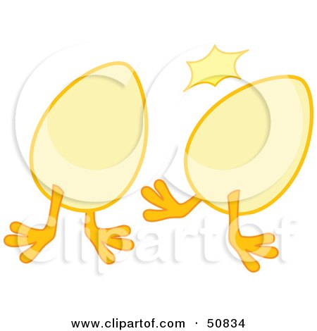 Royalty-Free (RF) Clipart Illustration of Two Chicken Eggs Bumping Into Each Other by Cherie Reve