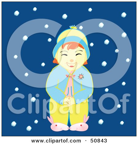 Royalty-Free (RF) Clipart Illustration of a Happy Little Girl Wearing Her Pajamas In The Snow by Cherie Reve