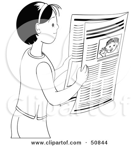Royalty-Free (RF) Clipart Illustration of a Little Black And White Girl Holding A Newspaper by Cherie Reve