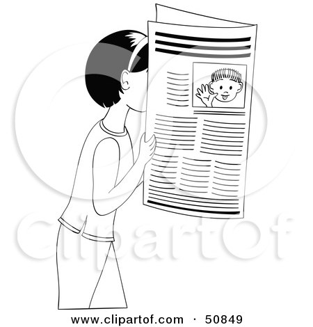 Royalty-Free (RF) Clipart Illustration of a Black And White Girl Reading A Newspaper by Cherie Reve