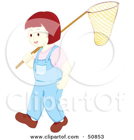 Royalty-Free (RF) Clipart Illustration of a Little Girl Carrying a Fishing Net by Cherie Reve