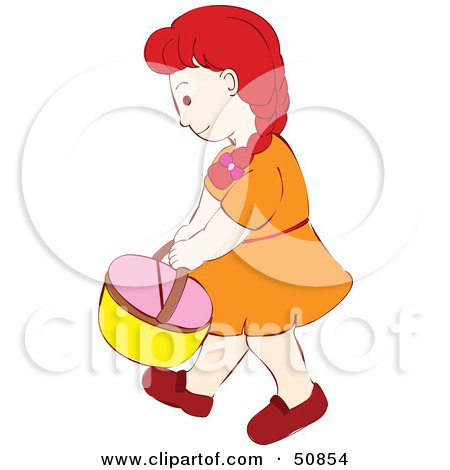 Royalty-Free (RF) Clipart Illustration of a Little Girl Carrying A Basket by Cherie Reve