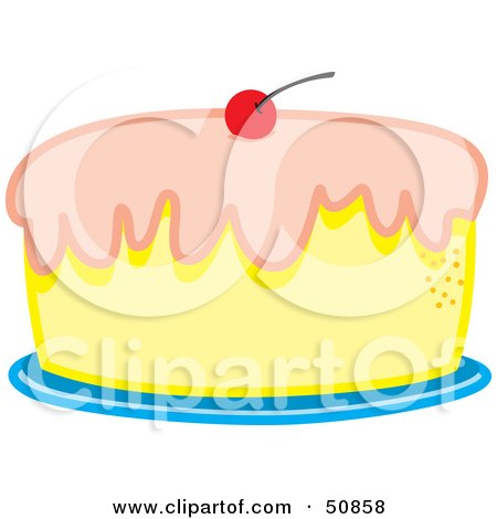 Royalty-Free (RF) Clipart Illustration of a Vanilla Cake With Pink Frosting And A Cherry On Top by Cherie Reve