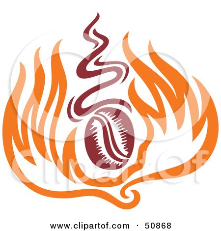 Royalty-Free (RF) Clipart Illustration of a Coffee Bean Roasting In Flames by Cherie Reve