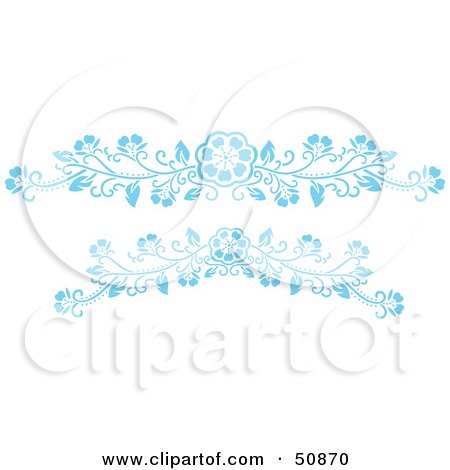 Royalty-Free (RF) Clipart Illustration of Two Blue Floral Header Scrolls by Cherie Reve