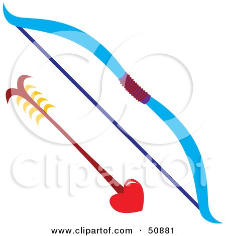 Royalty-Free (RF) Clipart Illustration of a Blue Bow With a Heart Arrow by Cherie Reve