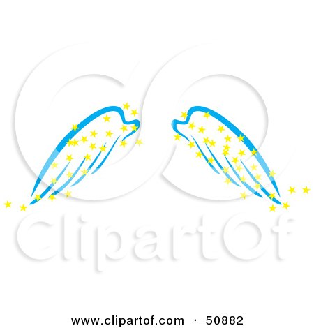 Royalty-Free (RF) Clipart Illustration of a Pair Of Blue Angel Wings With Yellow Magic Stars by Cherie Reve