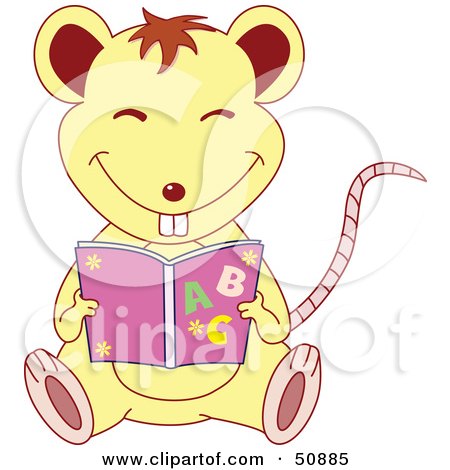 Royalty-Free (RF) Clipart Illustration of a Happy Mouse Sitting and Reading a Book by Cherie Reve