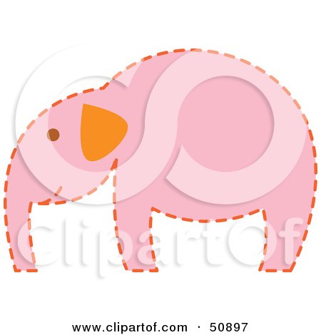Royalty-Free (RF) Clipart Illustration of a Pink Elephant With An Orange Ear And Dotted Outline by Cherie Reve