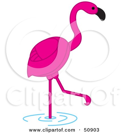 Royalty-Free (RF) Clipart Illustration of a Pink Flamingo Wading In Shallow Water by Cherie Reve