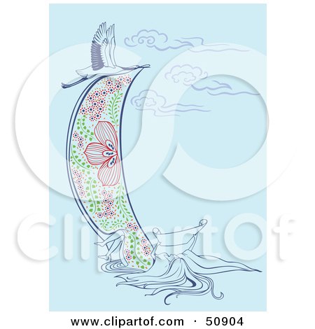 Royalty-Free (RF) Clipart Illustration of a Heron Flying Over A Woman Holding A Scroll by Cherie Reve