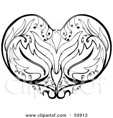 Royalty-Free (RF) Clipart Illustration of a Black and White Floral Heart by Cherie Reve