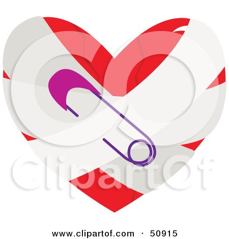 Royalty-Free (RF) Clipart Illustration of a Cracked Heart Wrapped With Bandages And Sealed With A Pin by Cherie Reve
