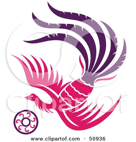 Royalty-Free (RF) Clipart Illustration of a Flying Pink Fantasy Phoenix With a Ring by Cherie Reve