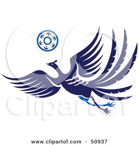 Royalty-Free (RF) Clipart Illustration of a Flying Blue Fantasy Phoenix With a Ring by Cherie Reve
