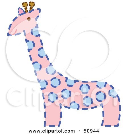 Royalty-Free (RF) Clipart Illustration of a Pink Giraffe With Blue Spots And A Dash Outline by Cherie Reve