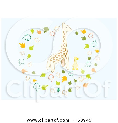 Royalty-Free (RF) Clipart Illustration of a Giraffe And Duck Surrounded By Leaves by Cherie Reve