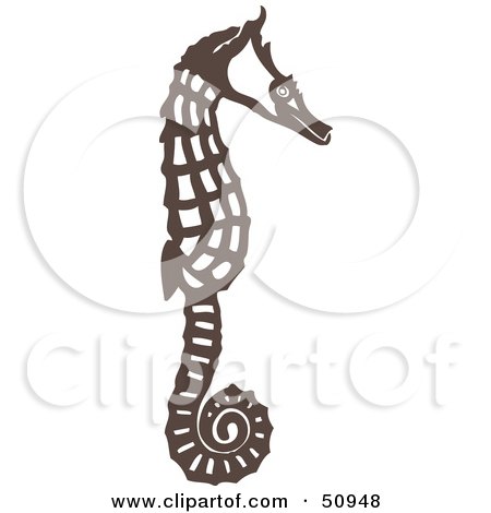 Royalty-Free (RF) Clipart Illustration of a Brown Seahorse in Profile by Cherie Reve