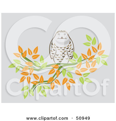 Royalty-Free (RF) Clipart Illustration of a Chubby Owl Perched On A Branch Of Autumn Leaves by Cherie Reve