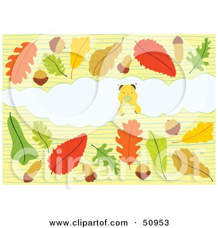 Royalty-Free (RF) Clipart Illustration of a Little Worm Nibbling On A Background, Surrounded By Leaves And Acorns by Cherie Reve