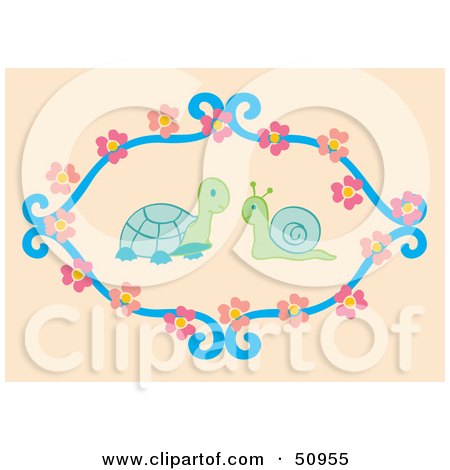 Royalty-Free (RF) Clipart Illustration of a Snail And Tortoise Talking In A Circle Of Flowers by Cherie Reve