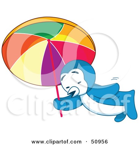 Royalty-Free (RF) Clipart Illustration of a Tired And Hot Penguin Walking Under An Umbrella by Cherie Reve
