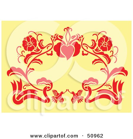 Royalty-Free (RF) Clipart Illustration of a Red Floral Decoration On Yellow - Version 1 by Cherie Reve