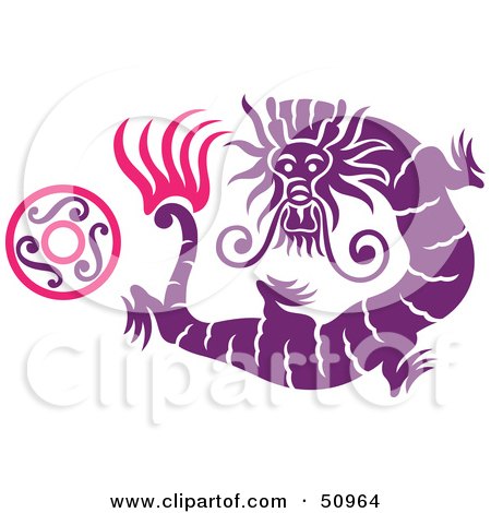 Royalty-Free (RF) Clipart Illustration of an Oriental Dragon With A Ring - Version 1 by Cherie Reve