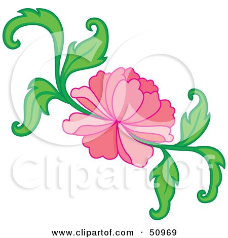 Royalty-Free (RF) Clipart Illustration of a Pink Oriental Flower in Bloom by Cherie Reve